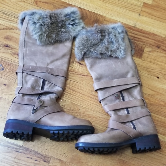 Fabianelli Tall Brown Leather Boots With Rarrit Fur Size 36 - Picture 5 of 11